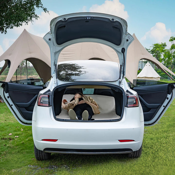 tesmat model 3,tesla model 3 mattress,model 3 camping,tesla model 3 bed,tesla model 3 camping,camping in model 3